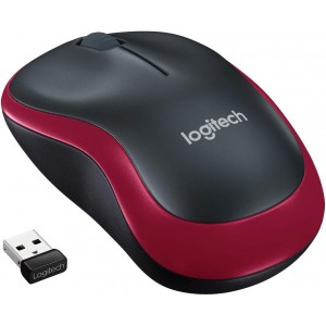 Logitech M185 Wireless Mouse USB for PC Windows, Mac and Linux - Red with Ambidextrous Design