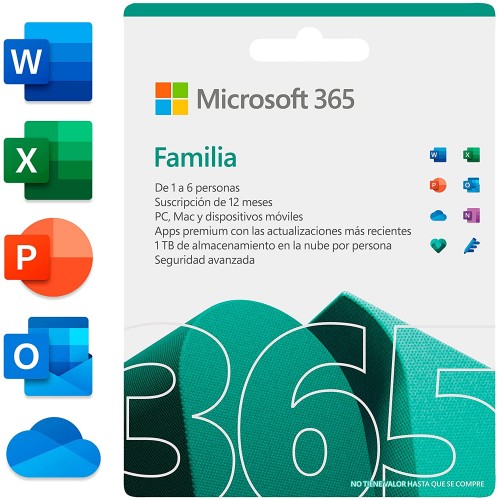 Microsoft Office 365 Familia | 6 Usuarios | 30 Dispositivos | 1 Año | Paquete de caja (por correo/UE)