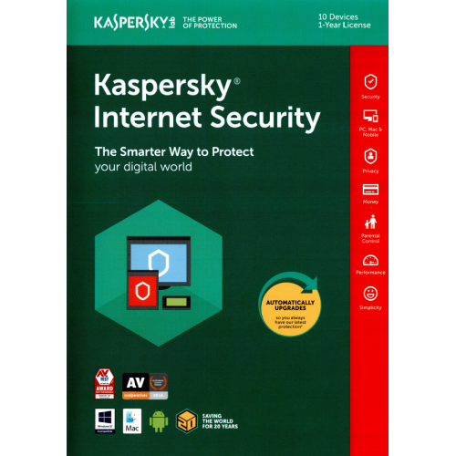 Kaspersky Internet Security 2018 | 10 Devices | 1 Year | Flat Pack (by Post/EU)