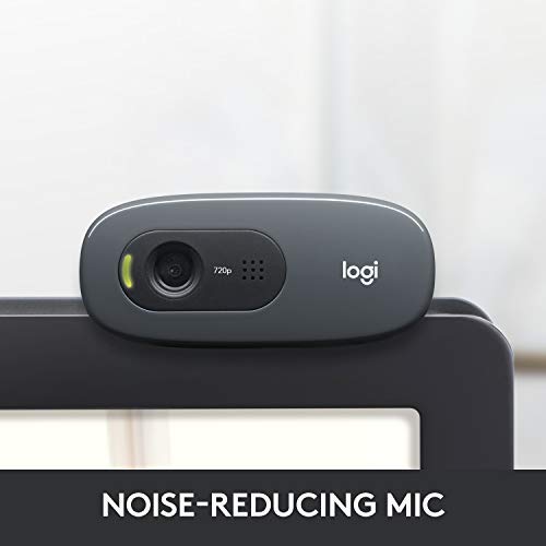Logitech C270 HD Webcam, HD 720p/30fps, Widescreen HD Video Calling, HD Light Correction, Noise-Reducing Mic, For Skype, FaceTime, Hangouts, WebEx, PC/Mac/Laptop/Macbook/Tablet - Black