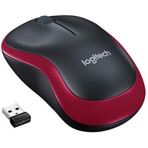 Logitech M185 Wireless Mouse USB for PC Windows, Mac and Linux - Red with Ambidextrous Design