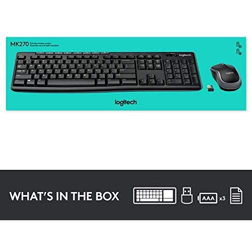 Logitech MK270 Wireless Keyboard and Mouse Combo for Windows, 2.4 GHz Wireless, Compact Wireless Mouse, 8 Multimedia & Shortcut Keys, 2-Year Battery Life, PC/Laptop, QWERTY UK Layout - Black
