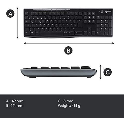 Logitech MK270 Wireless Keyboard and Mouse Combo for Windows, 2.4 GHz Wireless, Compact Wireless Mouse, 8 Multimedia & Shortcut Keys, 2-Year Battery Life, PC/Laptop, QWERTY UK Layout - Black