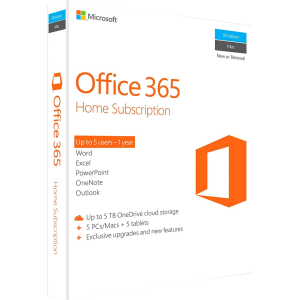 Microsoft Office 365 Home | 5 Users | 1 Year | Retail Pack (by Post/EU)