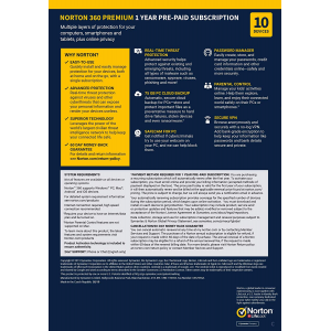Norton 360 Premium | 10 Devices | 1 Year | Credit Card Required | Digital (ESD/EU)