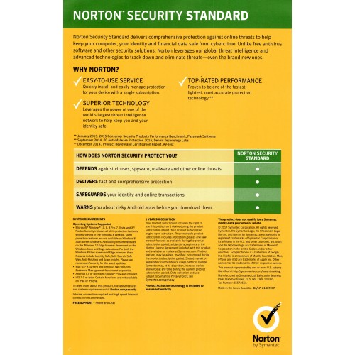 Norton Security 2019 Standard | 1 Appareils | 1 An | OEM Numérique (ESD/UE)