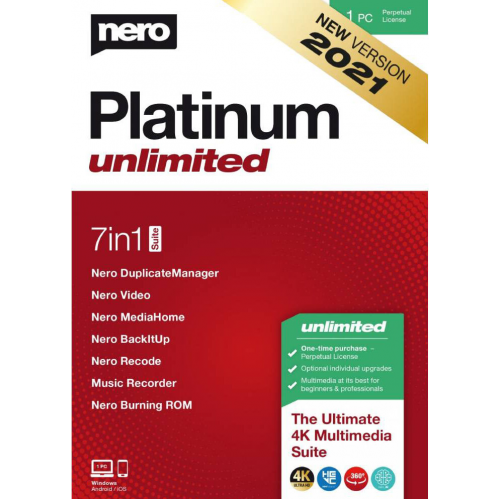 Nero Platinum 365 2021 | 7en1 Suite |1PC (1 An) | Numérique (ESD/UE)