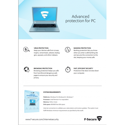 F-Secure Internet Security  | 5 PC | 1 An | Retail Numérique (ESD/UE)
